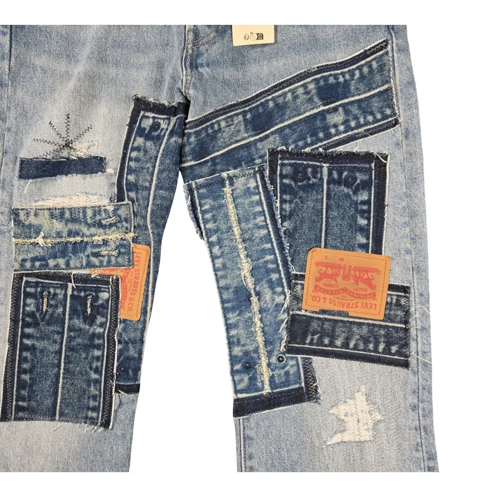 Levis 501 Original Fit Light Blue Distressed Patchwork Boro Jeans 28x30 NWT Mens